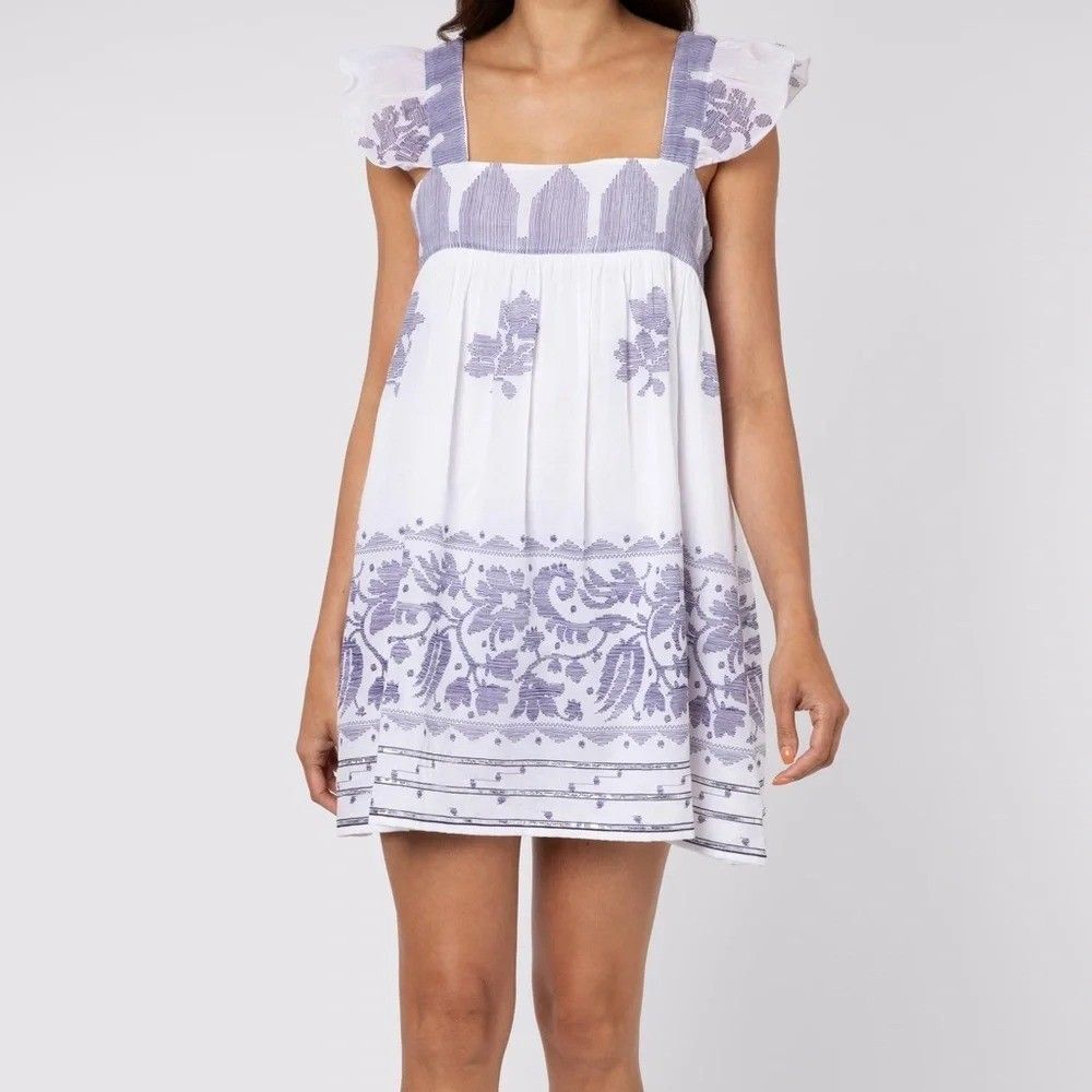 Juliet Dunn White & Blue Floral Mini Dress - size 2/MED - NWOT!